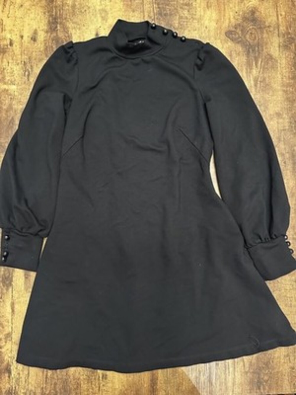 Kate Spade New York Black Mock Neck Mini Dress with Button Detail #220